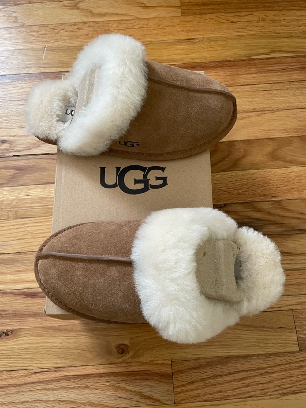 UGG SCUFFETTE II Chestnut Suede Slippers with Cream Sheepskin